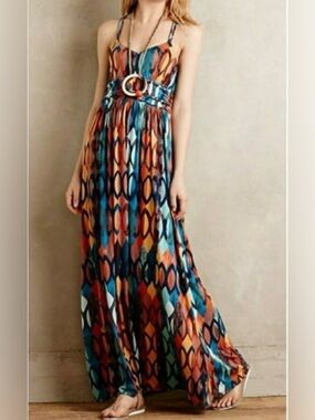 Anthropologie Maeve Boho Multi-Color Geometric Maxi Dress women’s Sz small